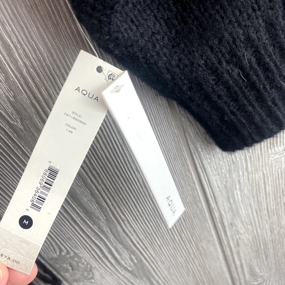 New $78 AQUA Women's Sweater MEDIUM Stripes Fringe Black & White Boho Knit NWT - Picture 5 of 9